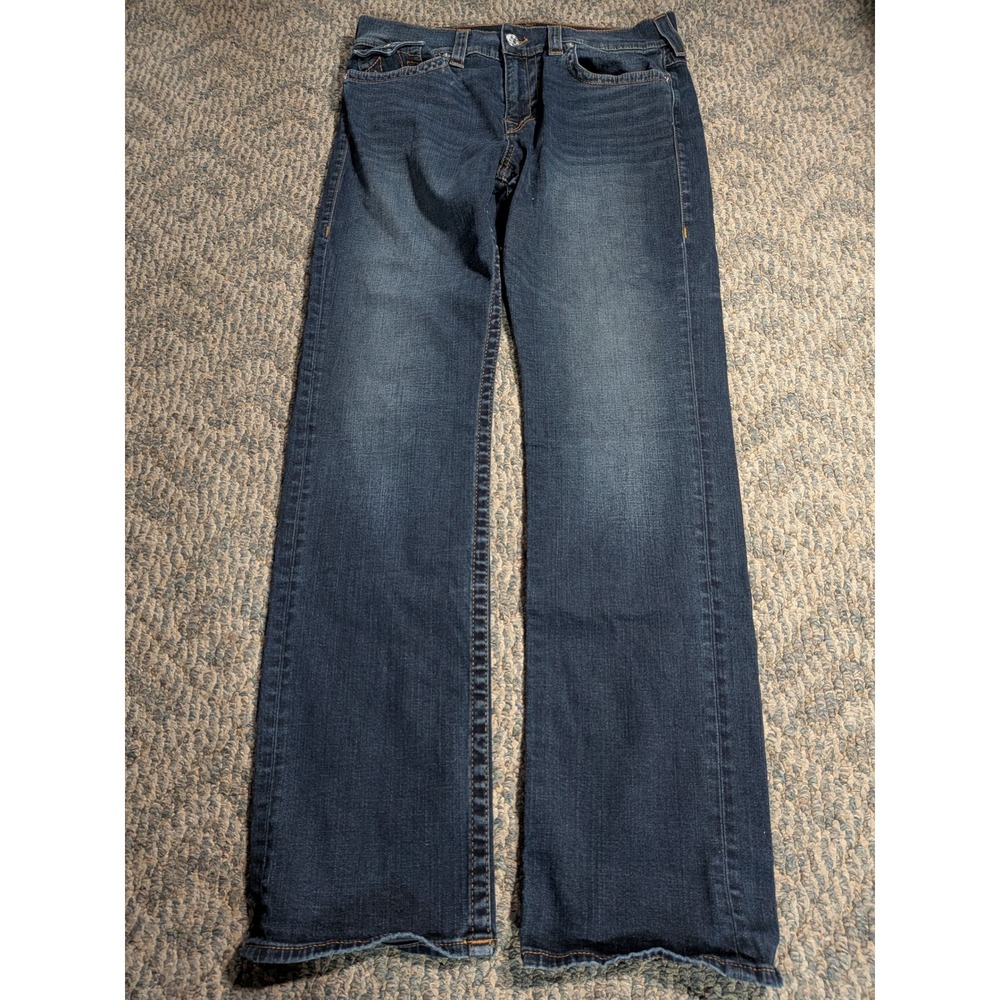 True Religion Ricky Relaxed Straight Flap Pocket Jeans Mens 34 Blue Denim